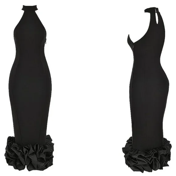 House of CB 'Juniper' Black Peplum Midi NWT - Picture 7 of 11